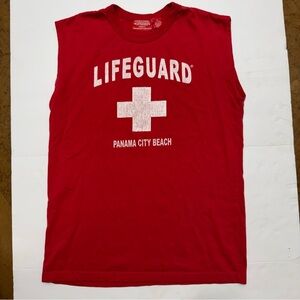 Adult Medium Authentic Red Lifeguard Sleeveless Shirt